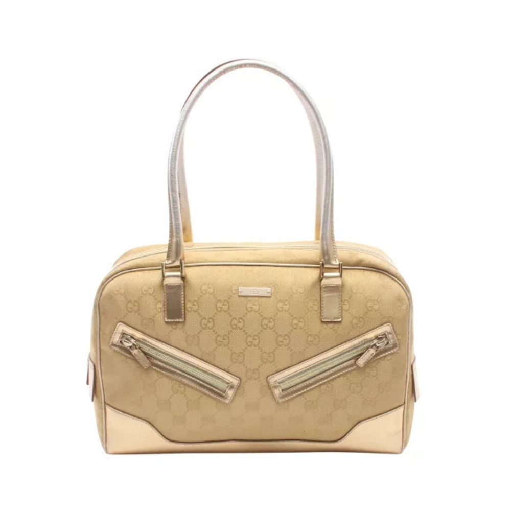 Gucci GG Canvas Shoulder Bag Leather Gold Tone
